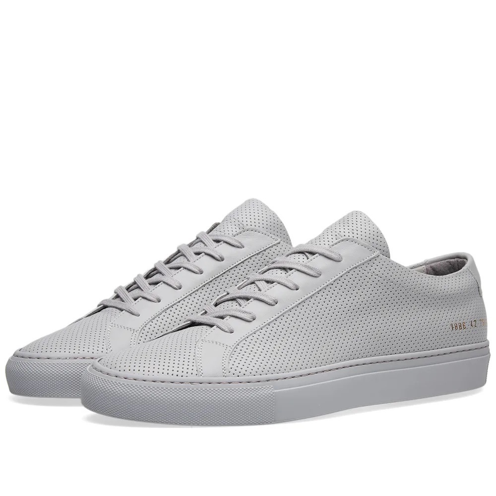 Common Projects Perforated Gray Leather Training Sneakers Shoes